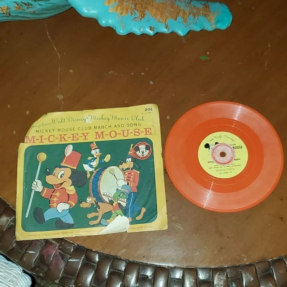 Vintage Walt Disney Mickey Mouse Club March and Song Vinyl Orange D222A D222B